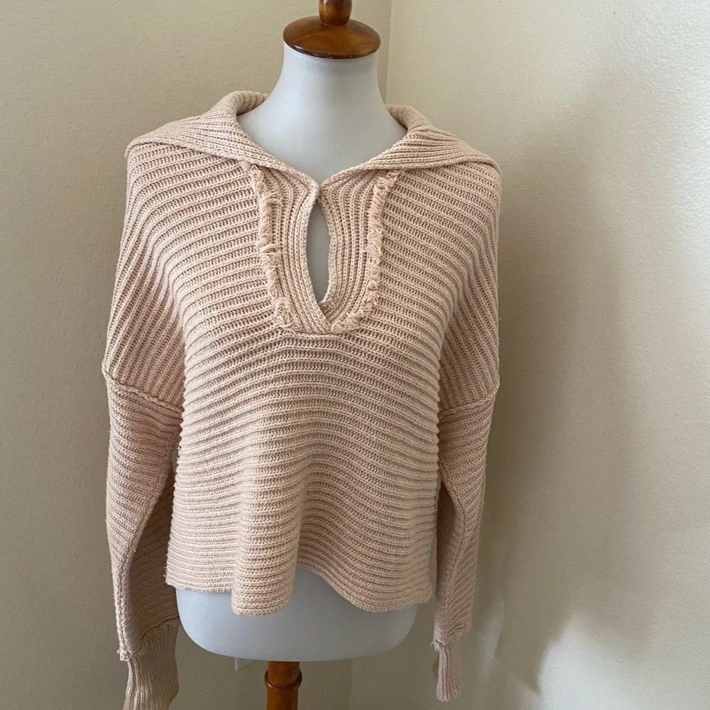 Free People Women’s Marlie Pullover V Neck Sweater Pink Size XS Ribbed Knit